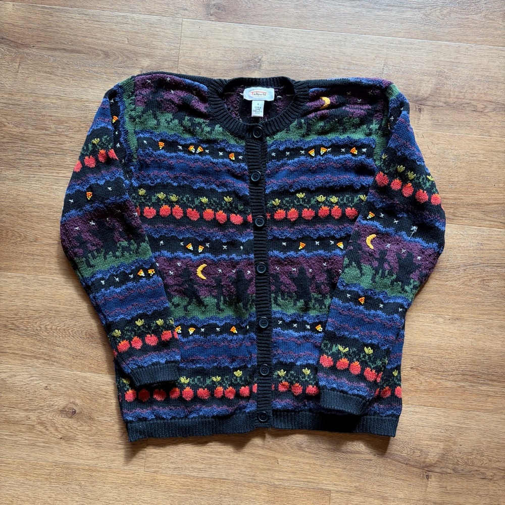 Vintage Talbots Women Cardigan Sweater Small Halloween Fall Pumpkins Witch Beads